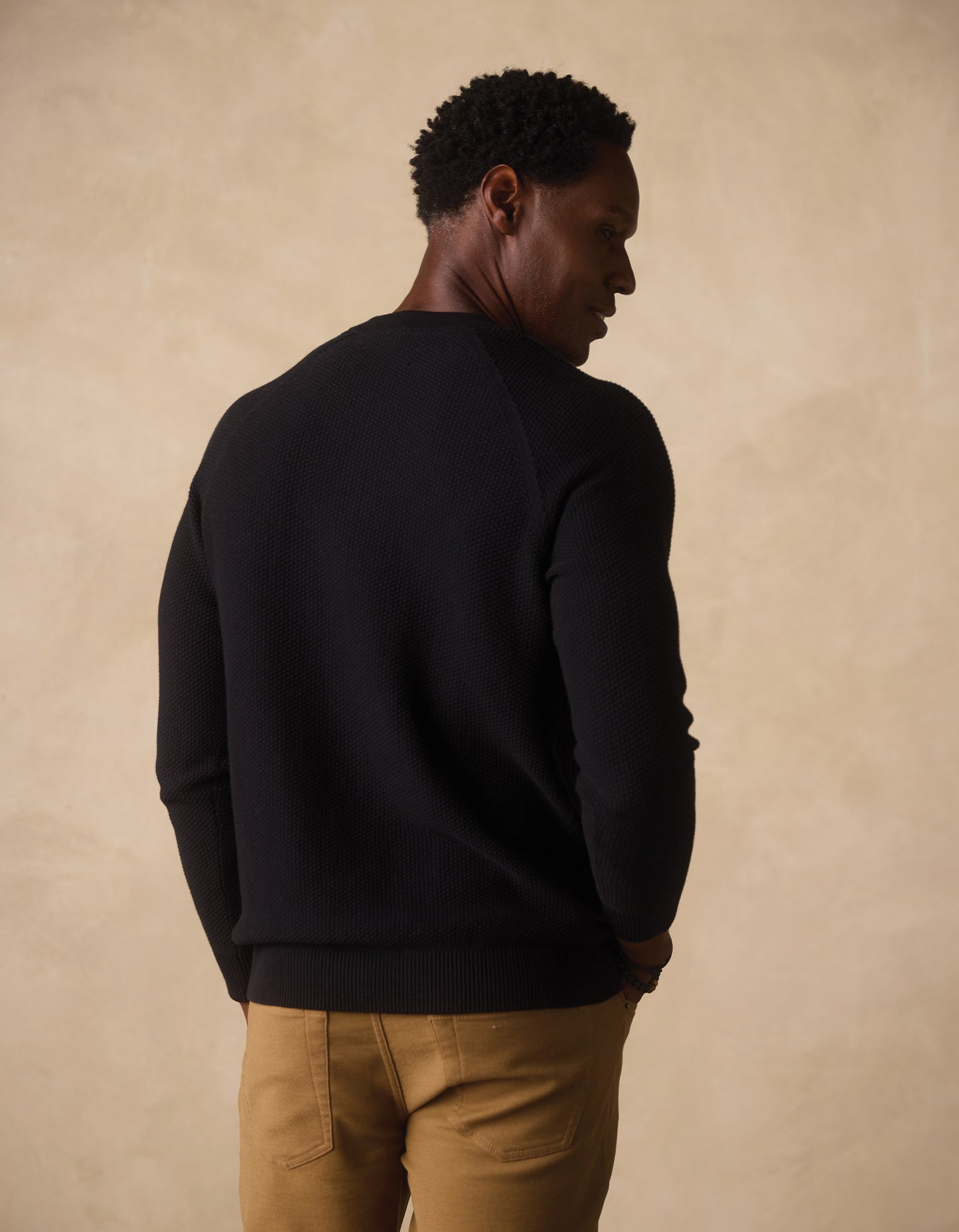 COOLMAX® Textured Sweater Henley in Black