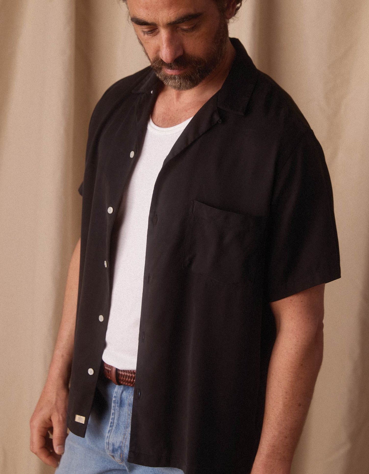 Sueded Costa Resort Shirt in Black