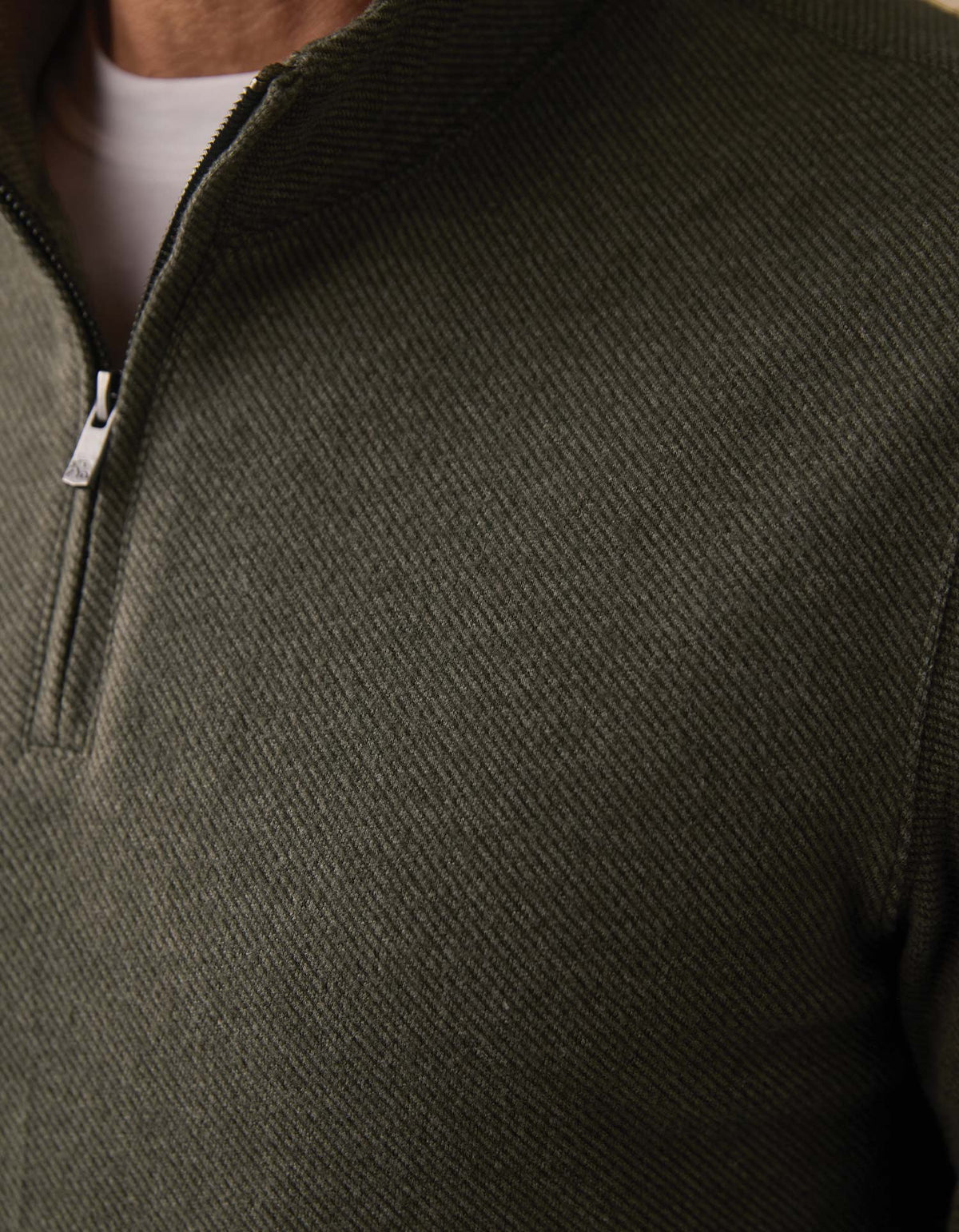 Brushed Textured Knit Quarterzip in Dark Forest