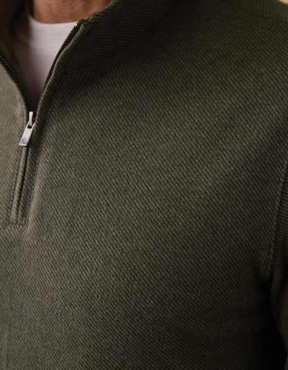 Brushed Textured Knit Quarterzip in Dark Forest