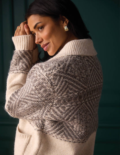 Shawl Collar Heritage Cardigan in Cream Multi