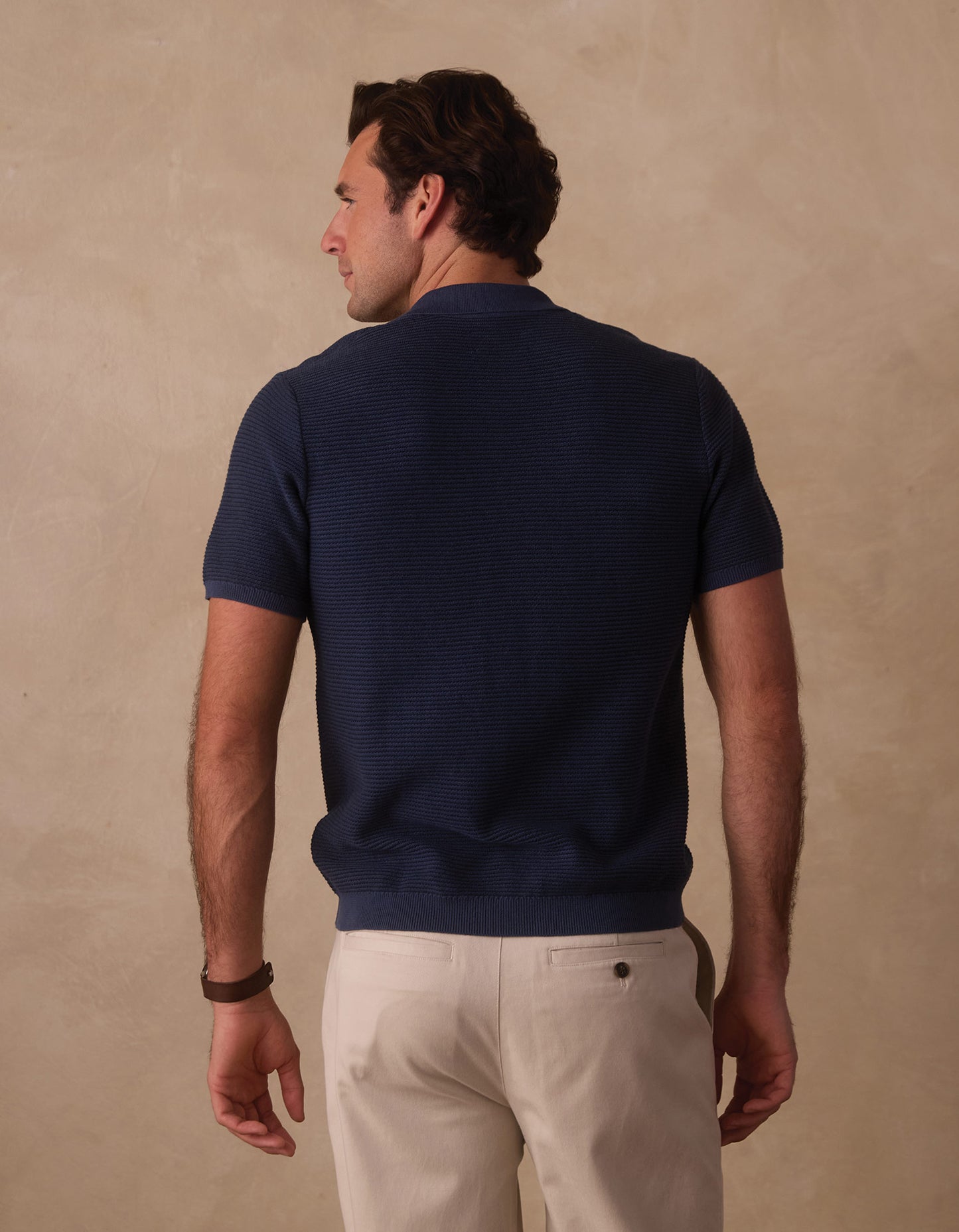 Robles Birdseye Knit Camp Button Up in Denim/Dark Navy