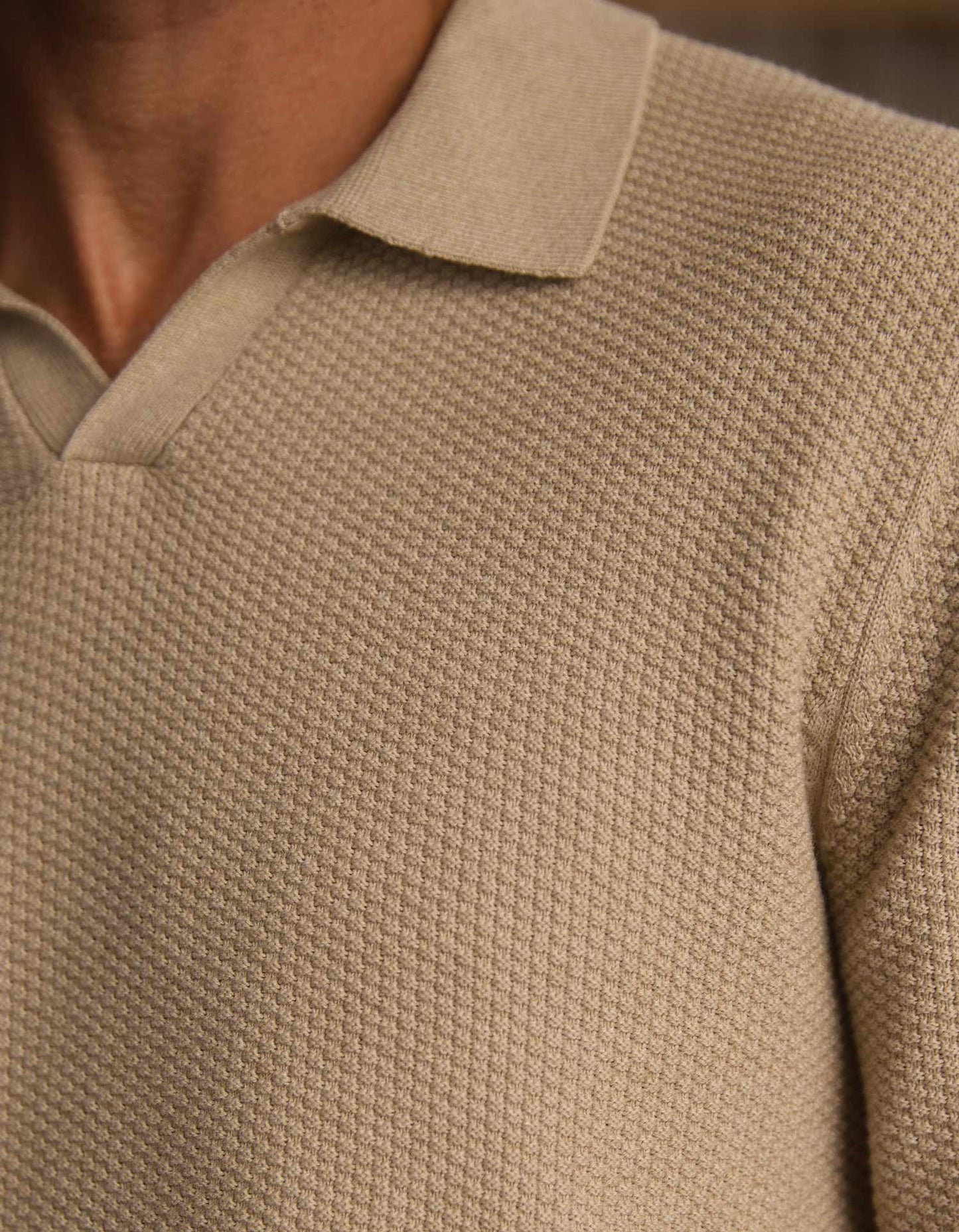 COOLMAX® Textured Sweater Polo in Flax