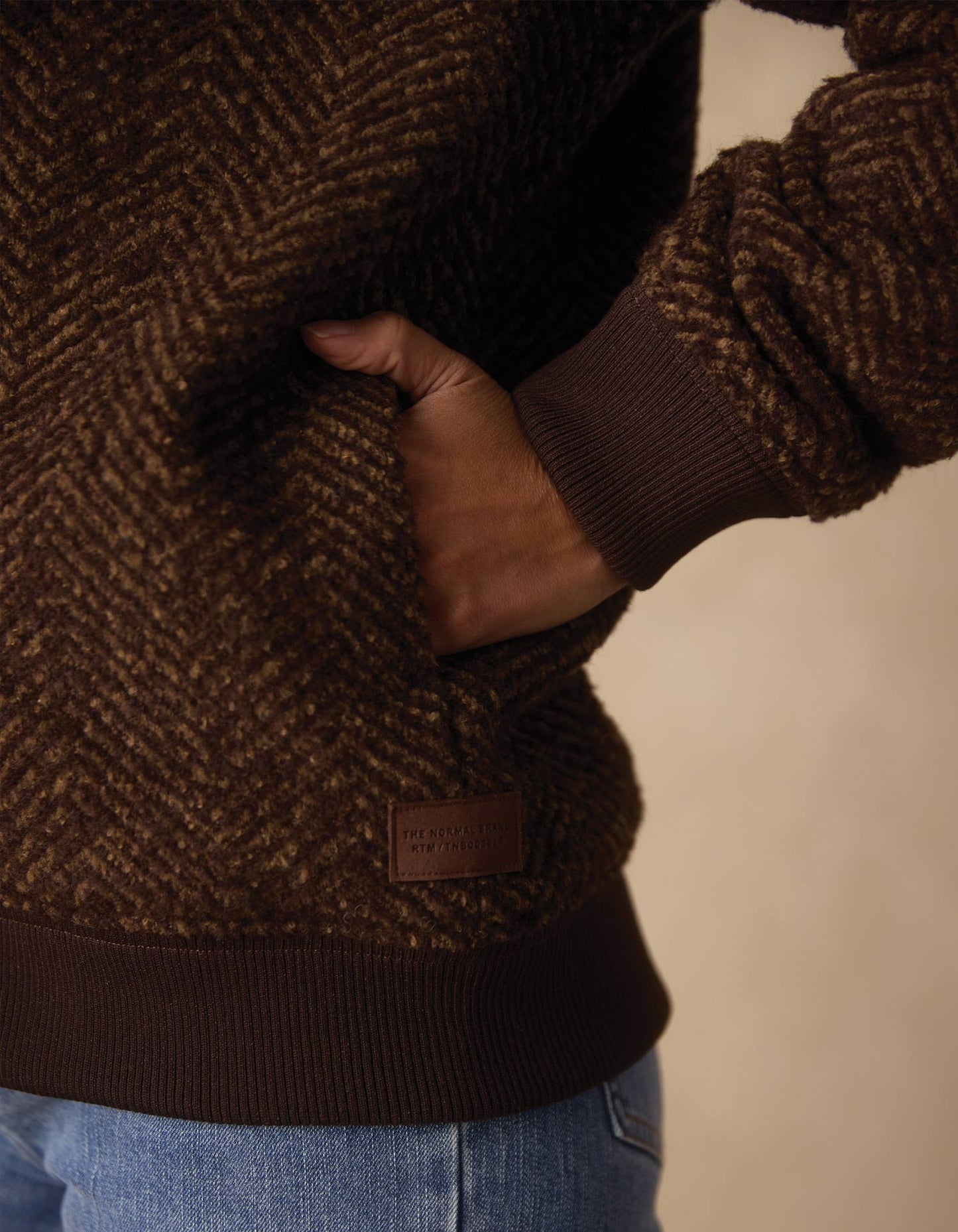 Heritage Full Zip Cardigan in Brown Herringbone