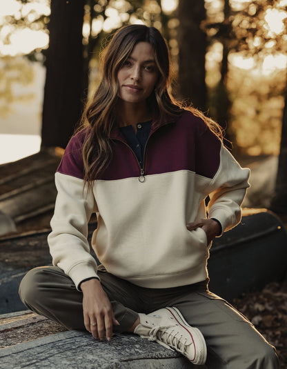 Normal Fleece Retro Quarterzip in Ivory/Port Wine