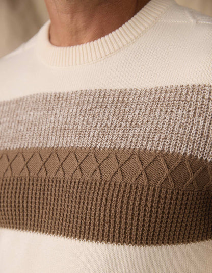 Tom Stripe Crew in Cream/Jute