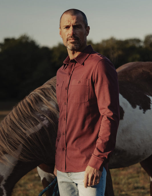 Lennox Jersey Button Up in Port Wine