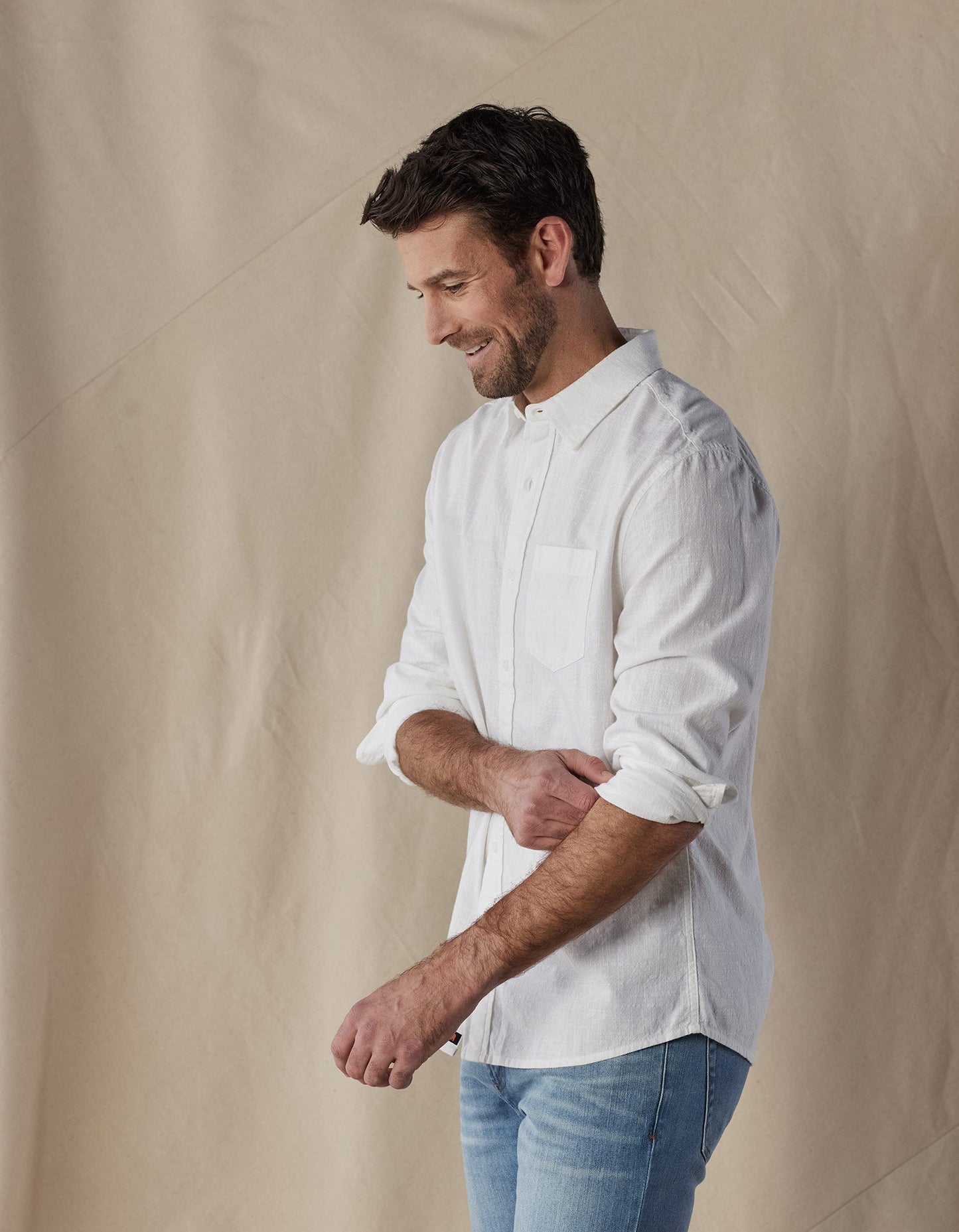 Lived-In Cotton Long Sleeve Button Up in White