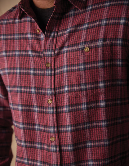 Hudson Double Brushed Flannel in Mineral Red Plaid