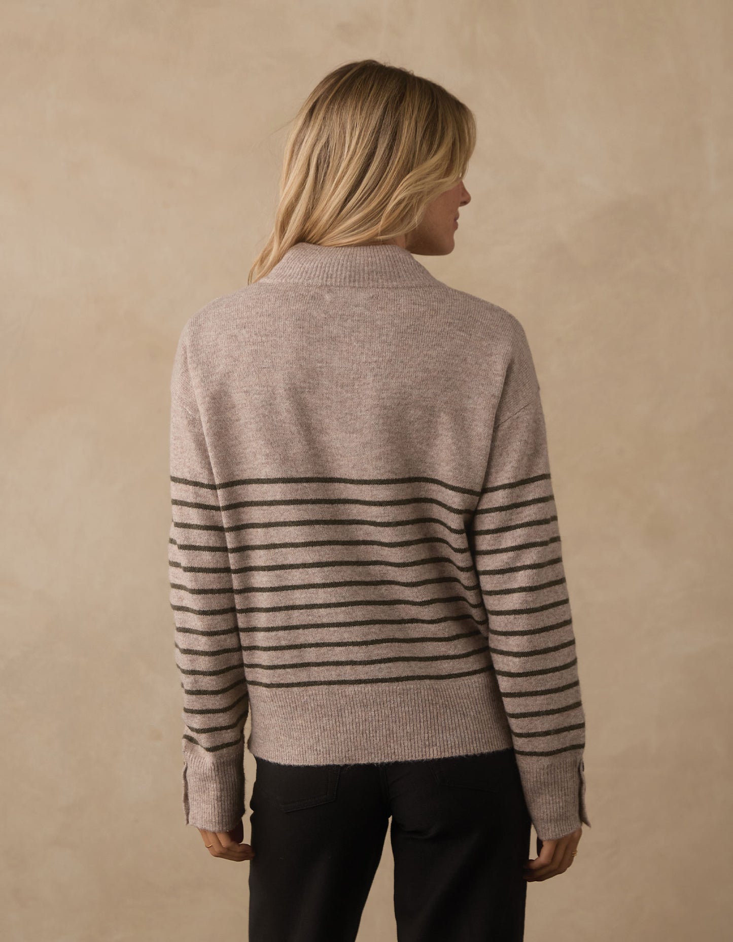 Marianna Button Popover Sweater in Oat/Olive Stripe