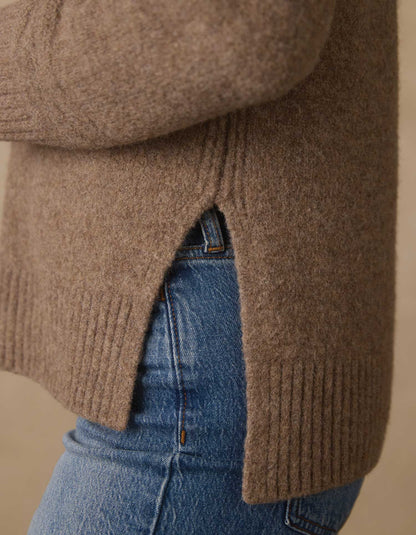 Homebound V-Neck Sweater in Toasted Chestnut — side slit detail