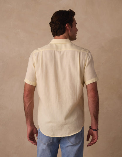 Freshwater Short Sleeve Button Up Shirt in Summer Yellow Check