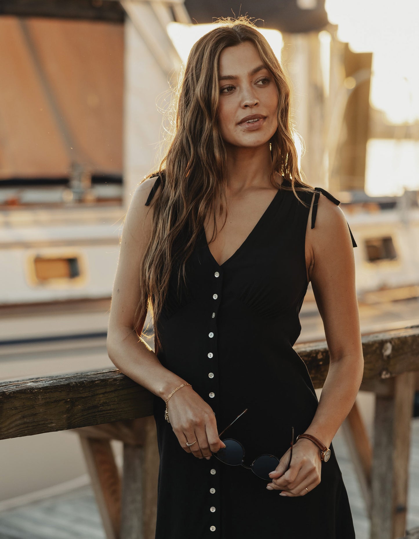 Aria Crepe Camille Button Thru Mini Dress in Black