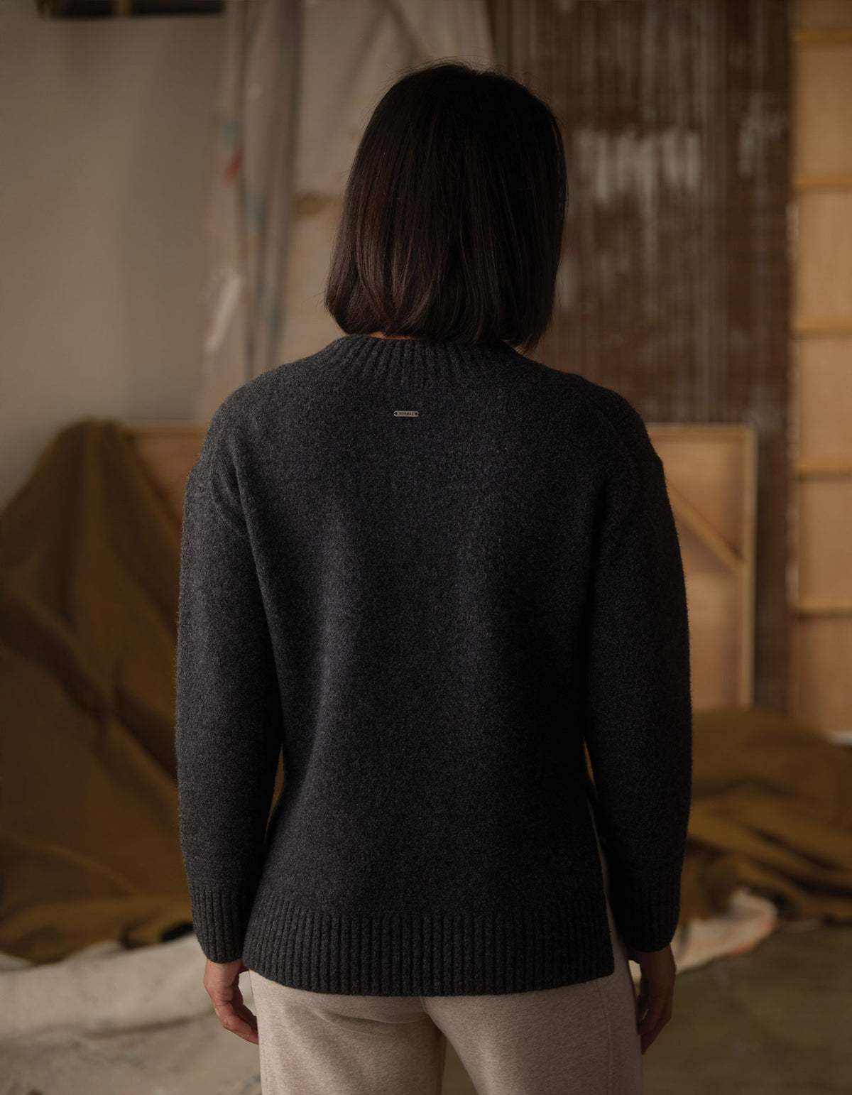 Homebound V-Neck Sweater in Charcoal — back view