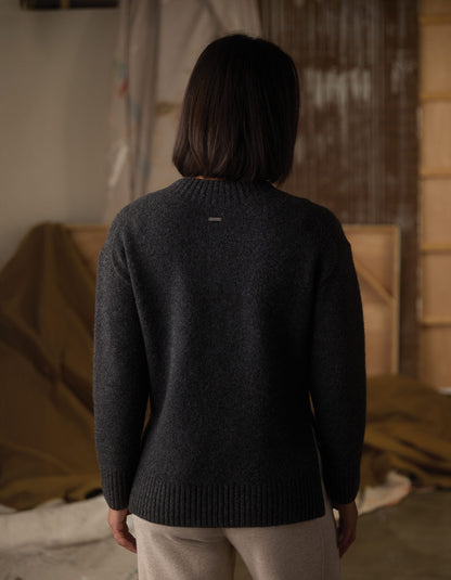Homebound V-Neck Sweater in Charcoal — back view