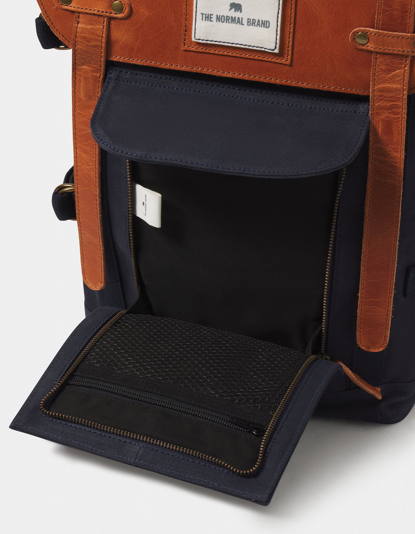 Top Side Leather Backpack in Navy