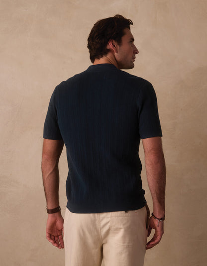 Robles Textured Knit Camp Button Up in Dark Oasis