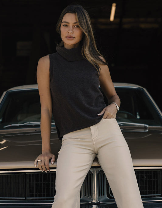Arvada Hi-Neck Sweater Tank in Umber