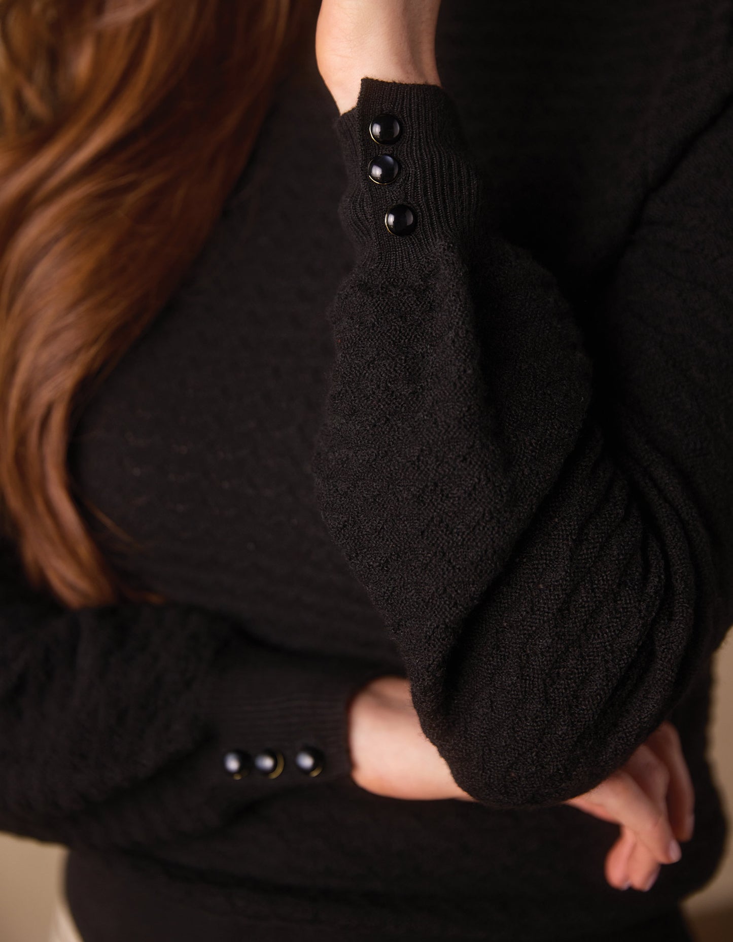 Olivia Pointelle Crew Sweater in Black