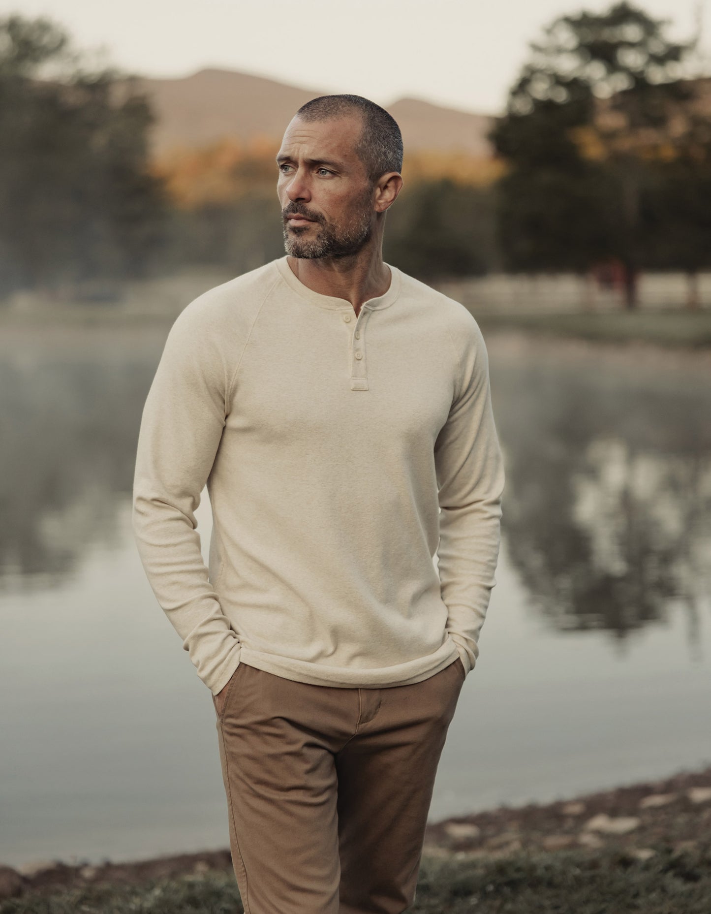 Puremeso Everyday Henley in Fossil