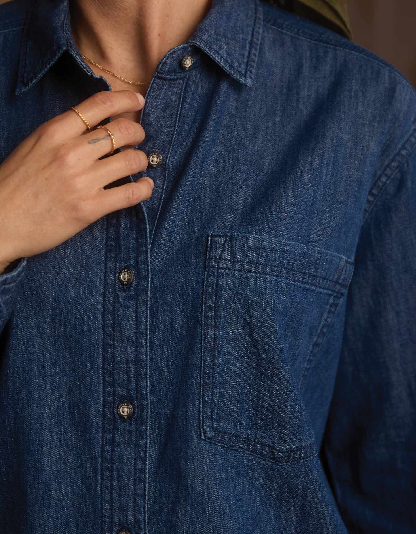 Cotton Denim Overshirt in Dark Wash