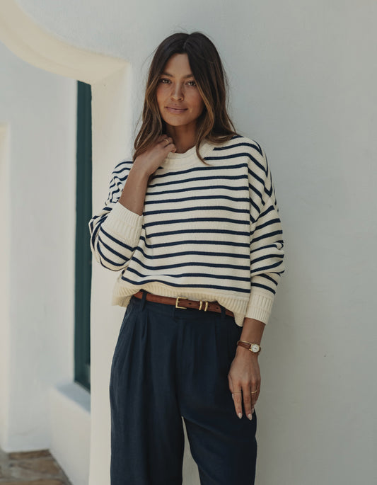 Maritime Crewneck in Cream/Navy