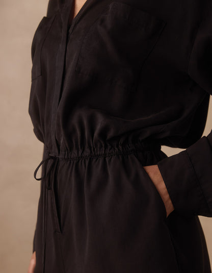 Sueded Costa Romper in Black