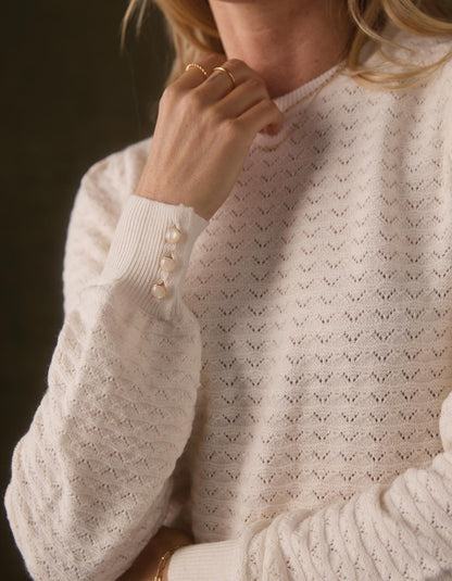 Olivia Pointelle Crew Sweater in Cream