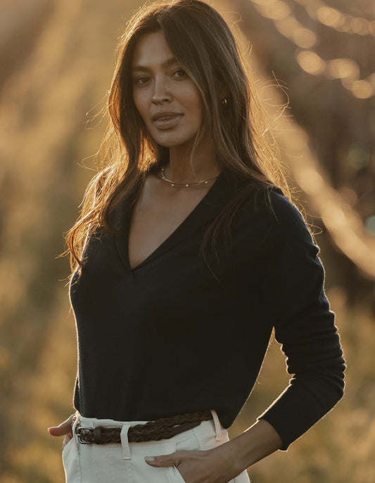 Ravello Long Sleeve Polo in Navy