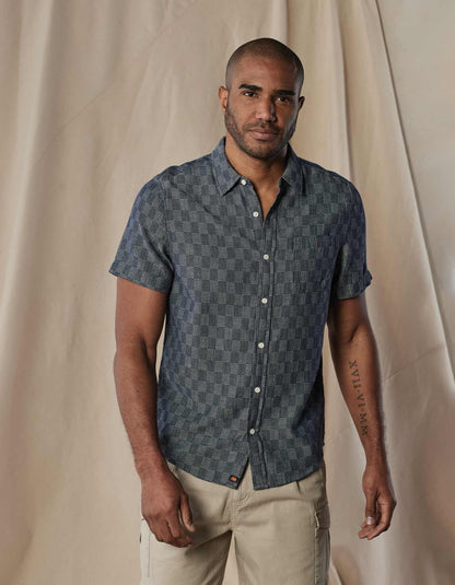 Freshwater Short Sleeve Button Up Shirt in Summer Navy Check