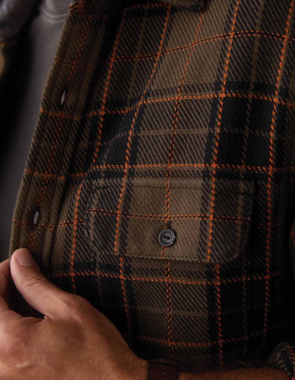 Mountain Textured Overshirt in Olive/Flame Plaid