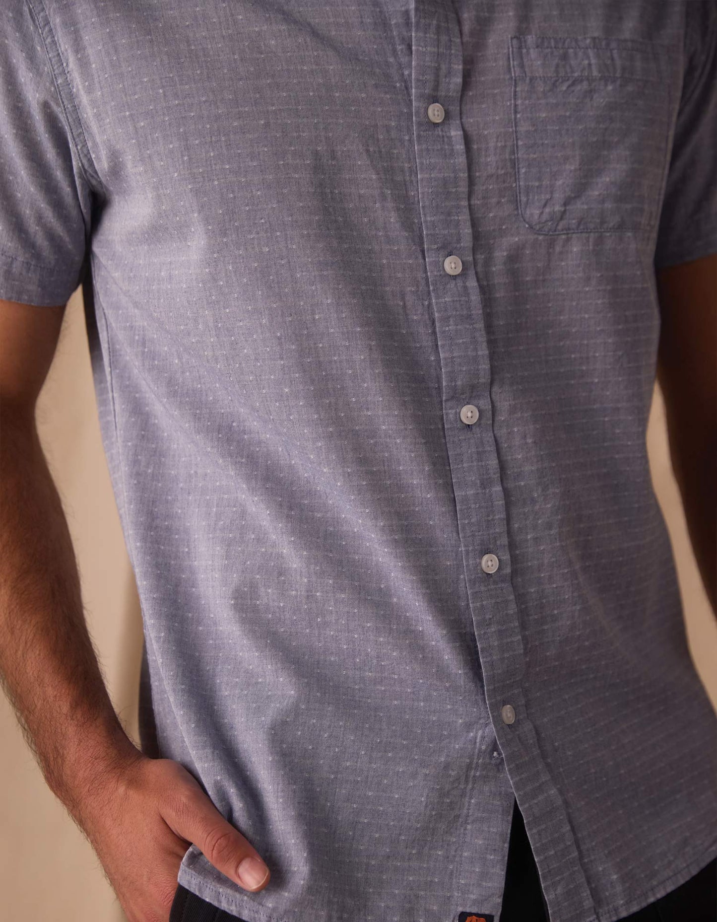 Freshwater Short Sleeve Button Up Shirt in Blue Dobby