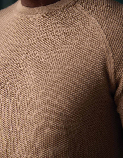 COOLMAX® Textured Crewneck Sweater in Dark Taupe