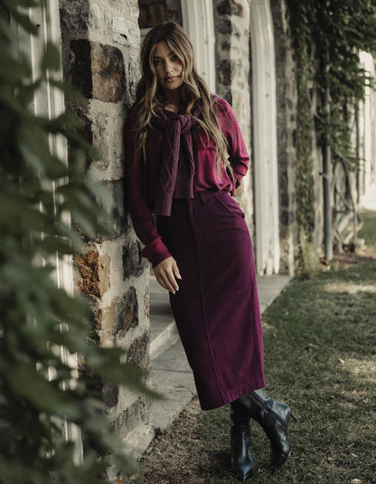 Brightside Midi Skirt in Port Wine