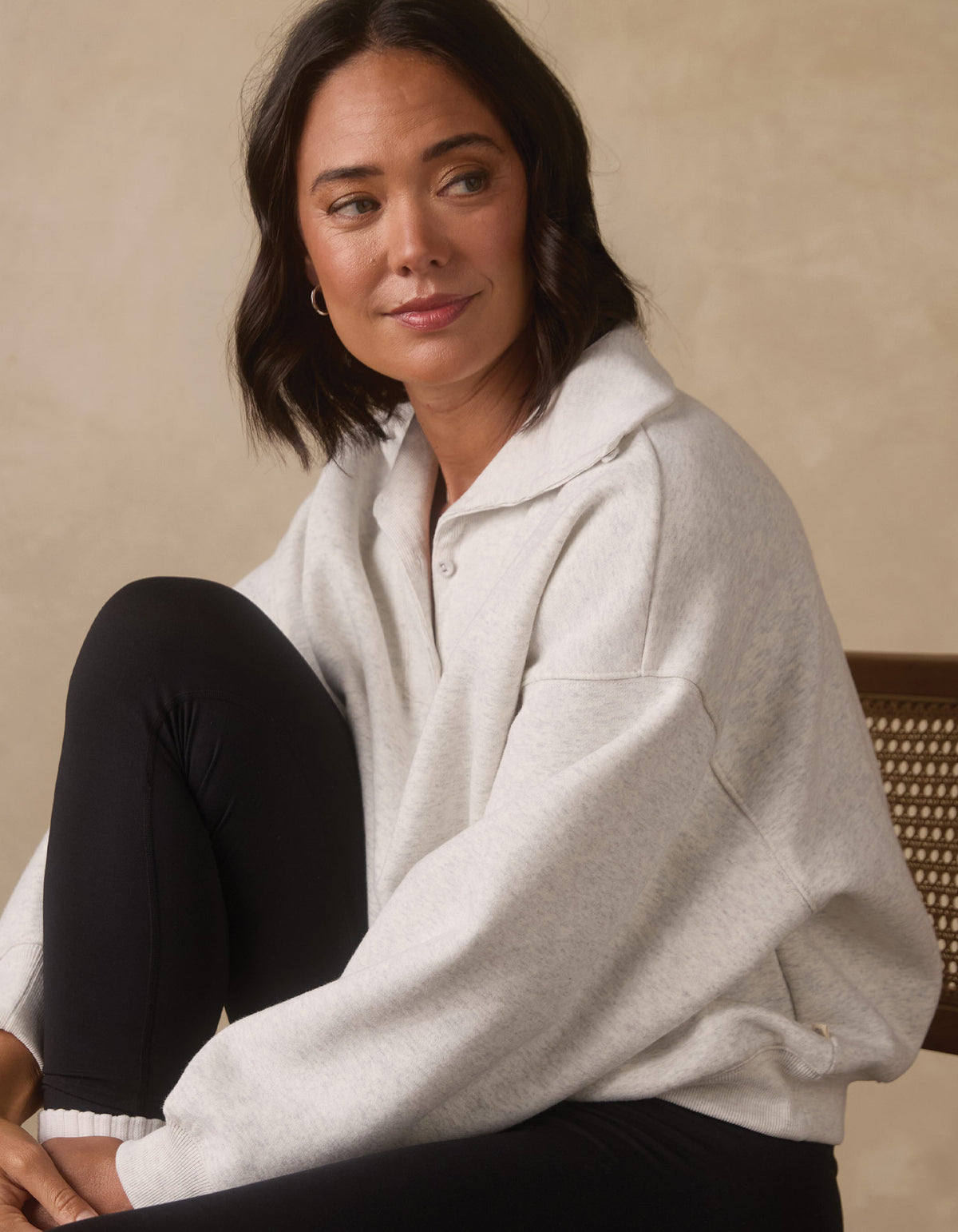 Normal Fleece Buttoned Popover in Stone
