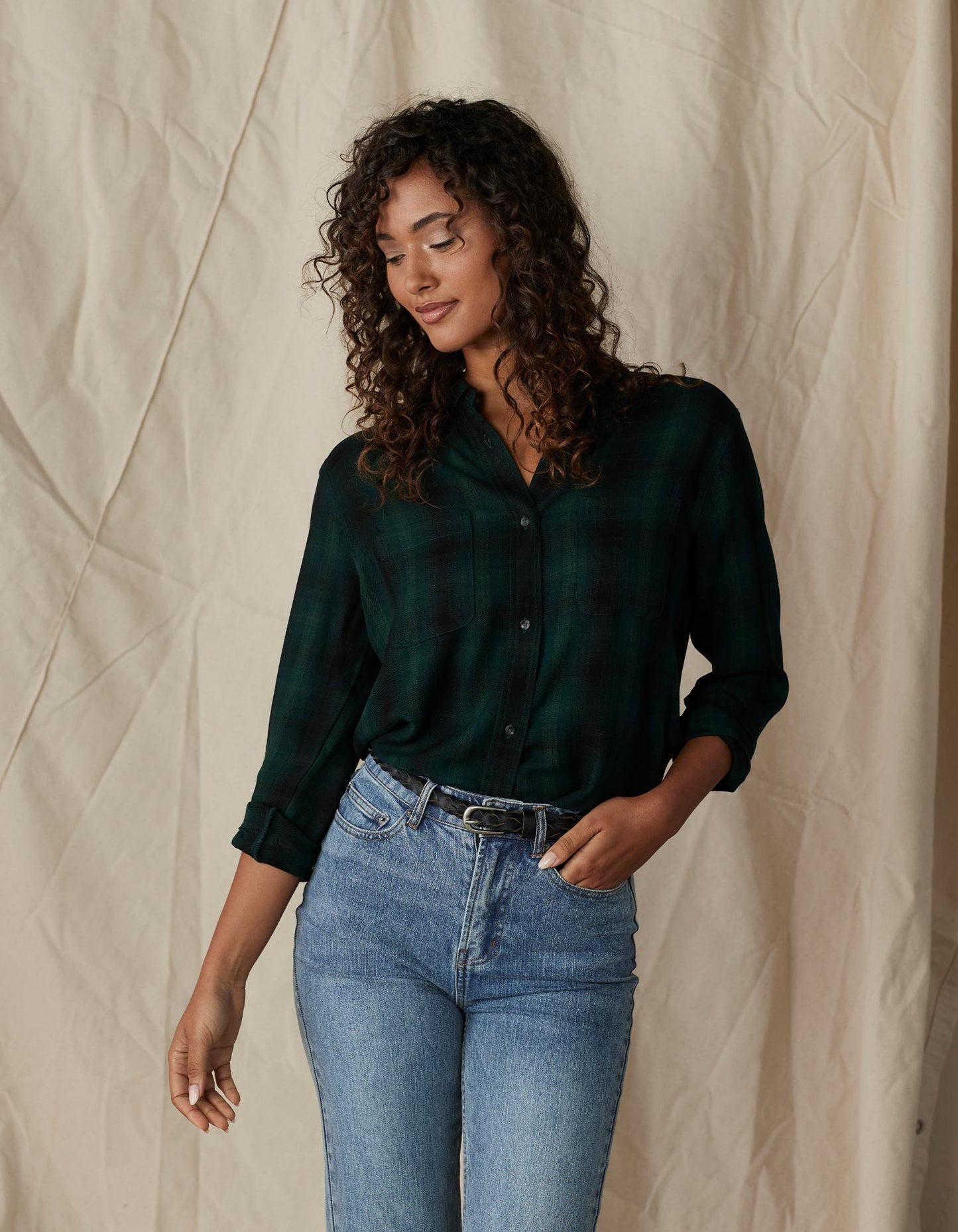 The Harper Button Up in Evergreen Plaid