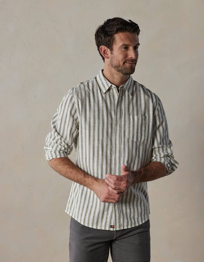 Lived-In Cotton Long Sleeve Button Up in Pine Needle Stripe