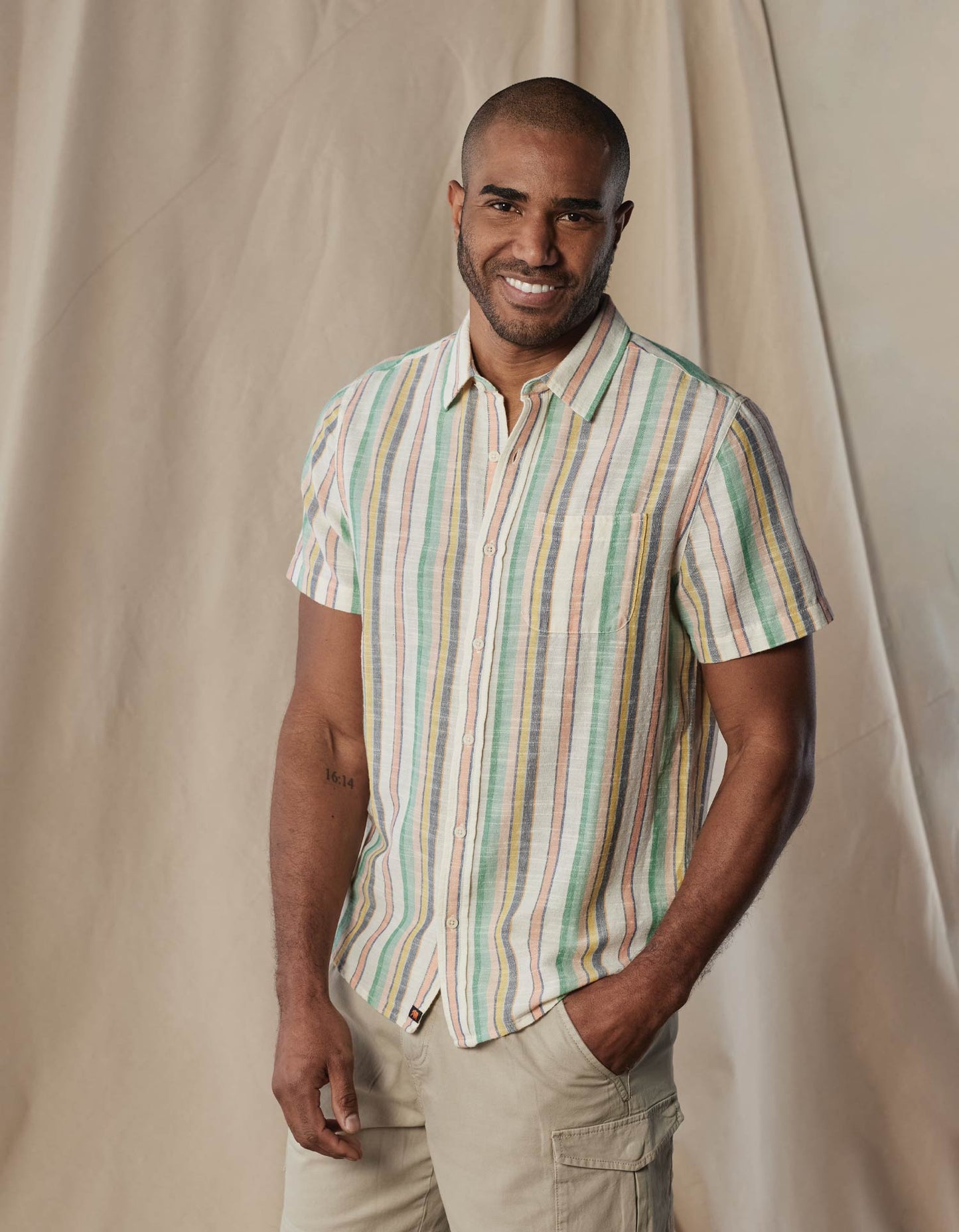 Freshwater Short Sleeve Button Up Shirt in Sherbet Stripe