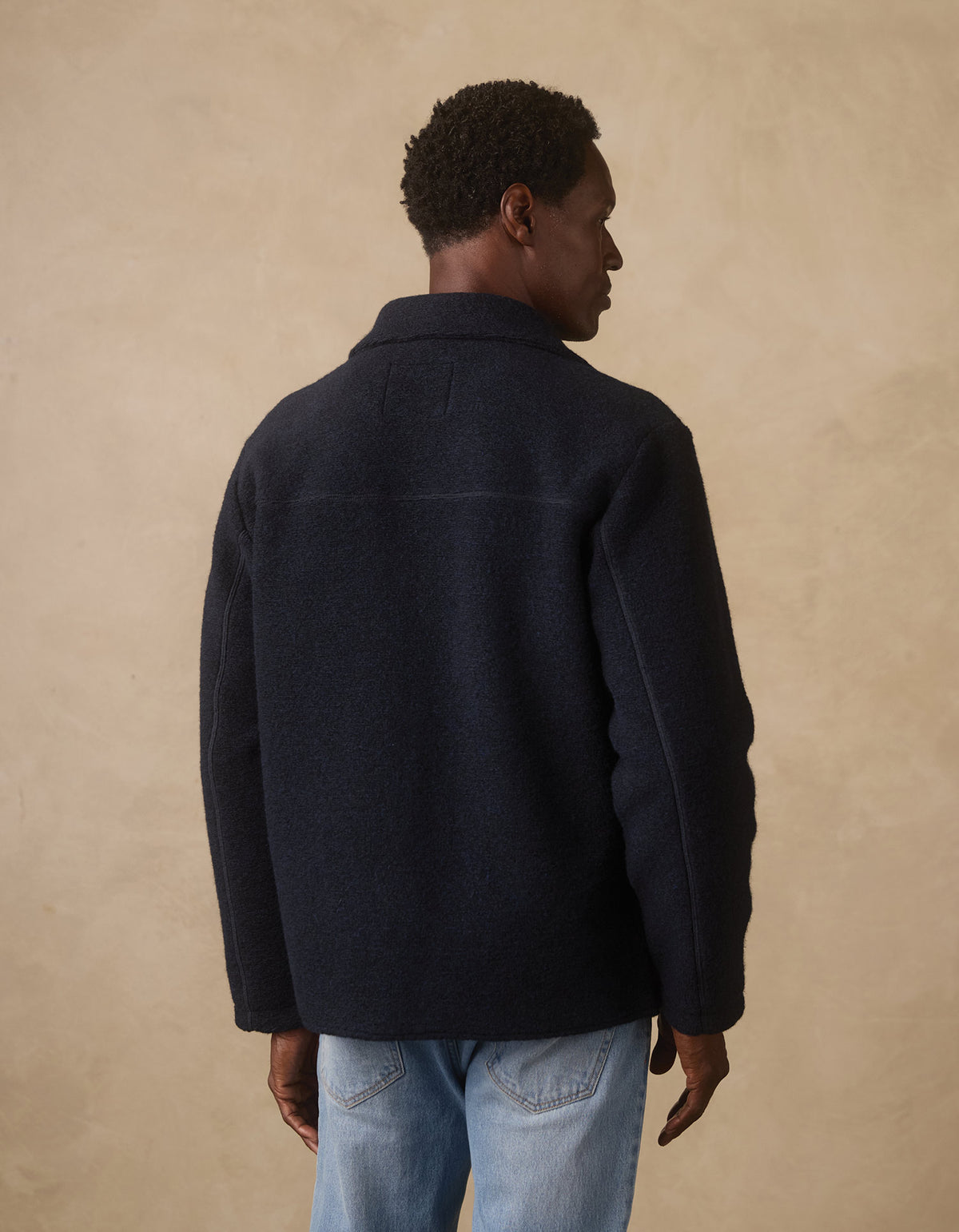 Brushed Knit Boucle Jacket in Navy
