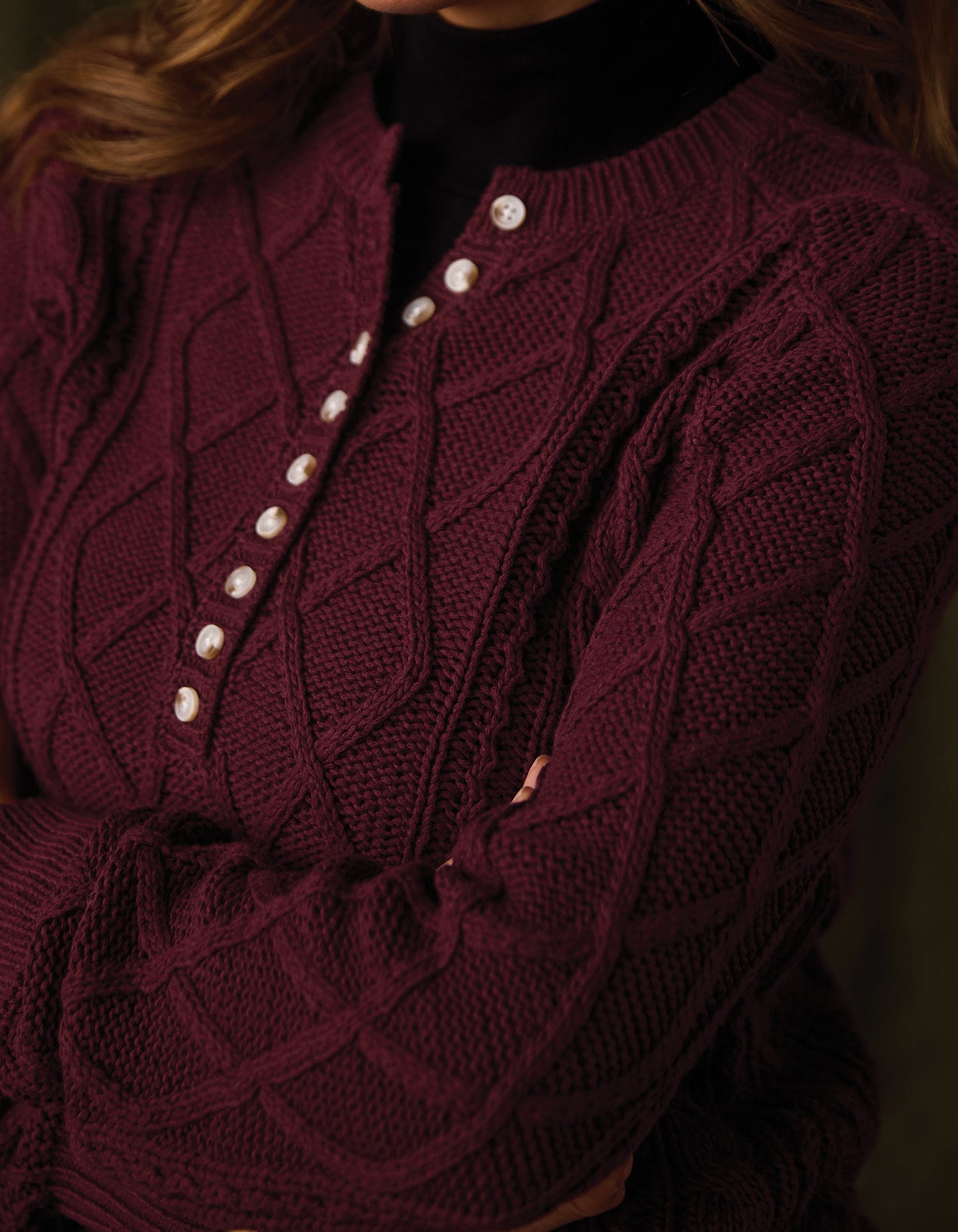 Josefine Cableknit Henley in Port Wine