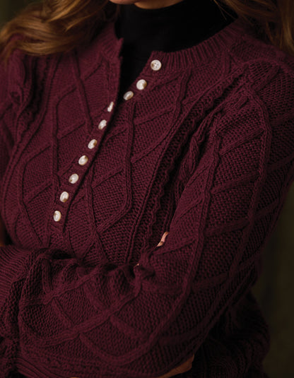 Josefine Cableknit Henley in Port Wine
