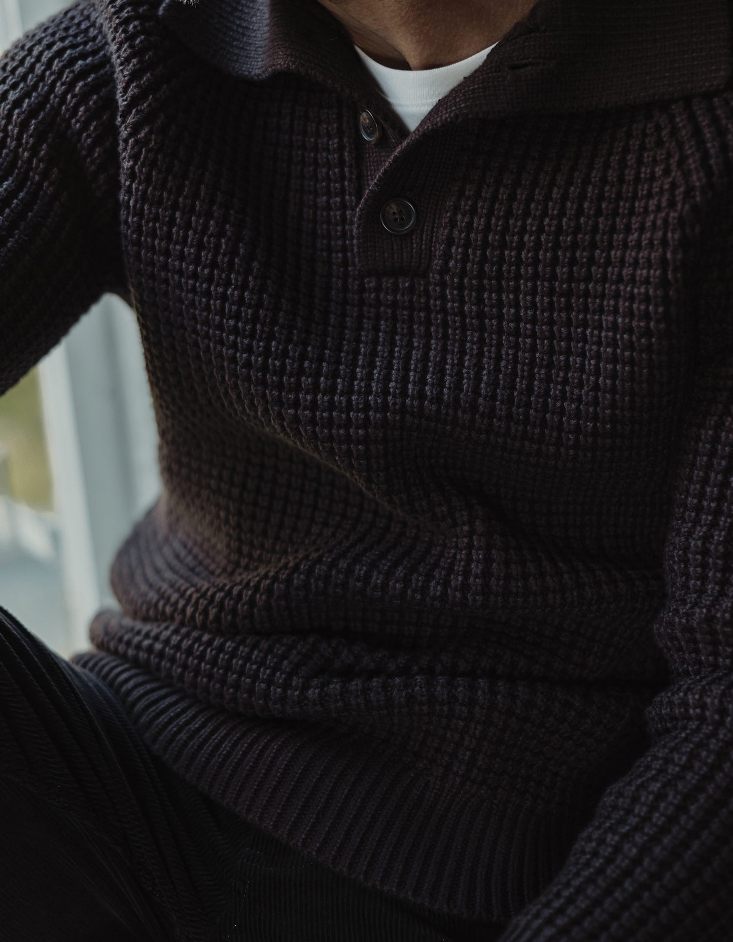 Waffle Sweater Popover in Dark Brown