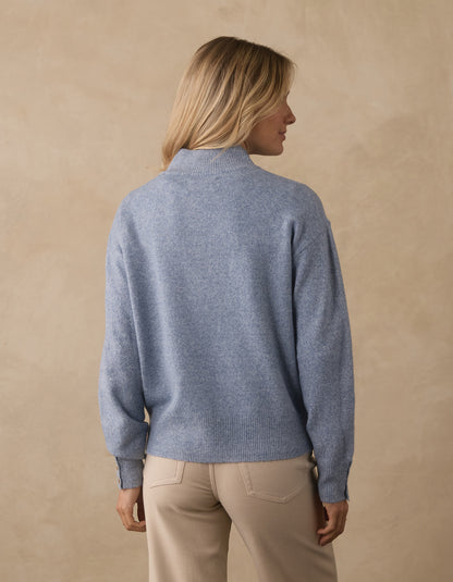 Marianna Button Popover Sweater in Vintage Blue