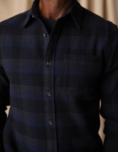 Louis Heavyweight Flannel Overshirt in Midnight Plaid