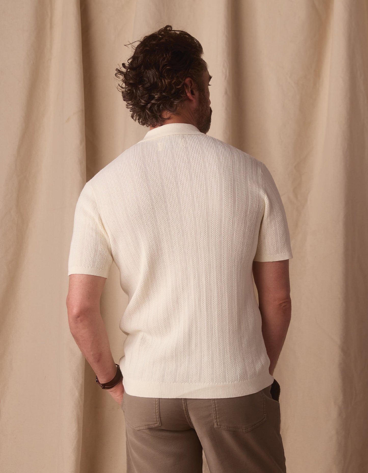 Robles Textured Knit Camp Button Up in Ivory