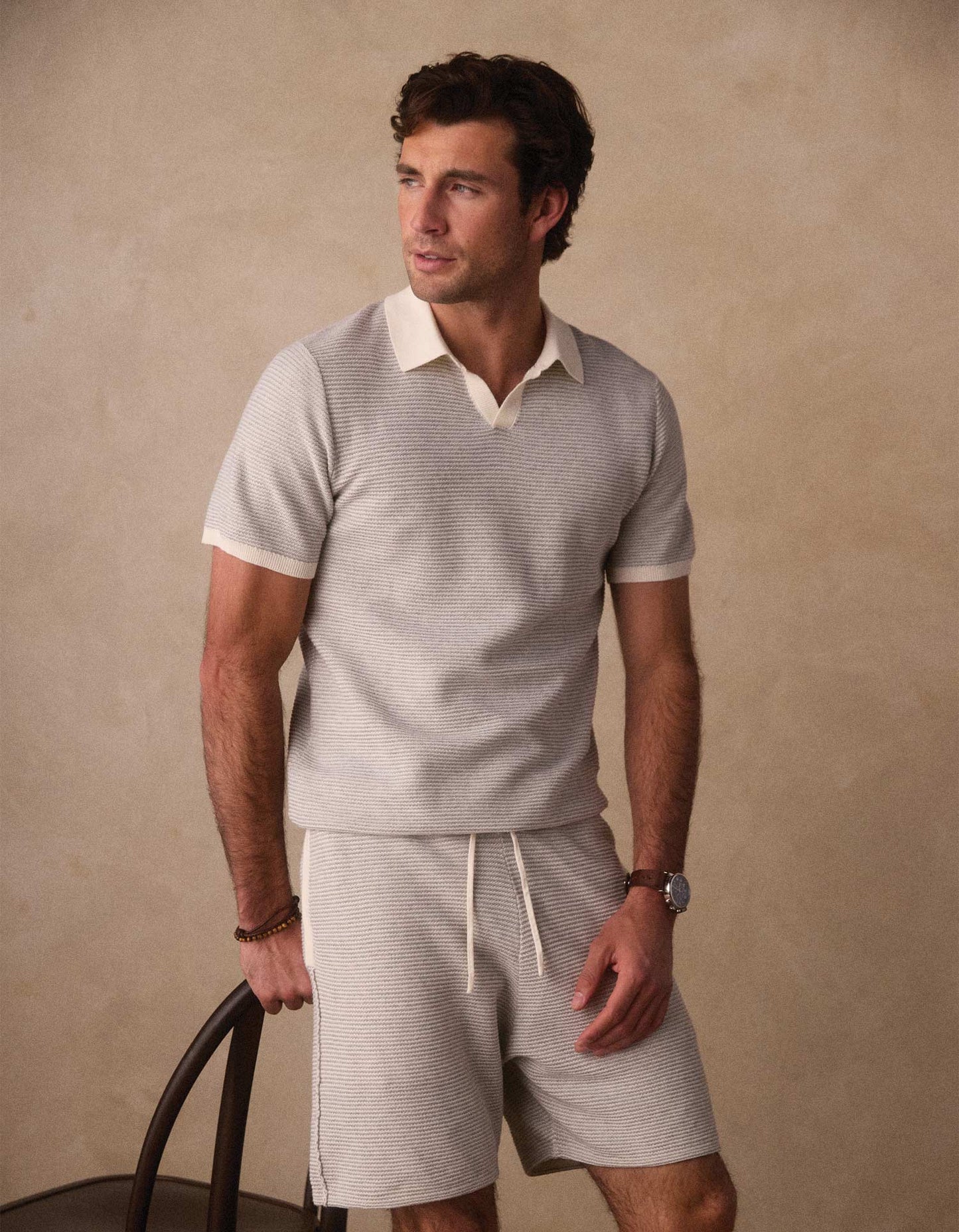 Robles Birdseye Knit Short in Cream/Grey