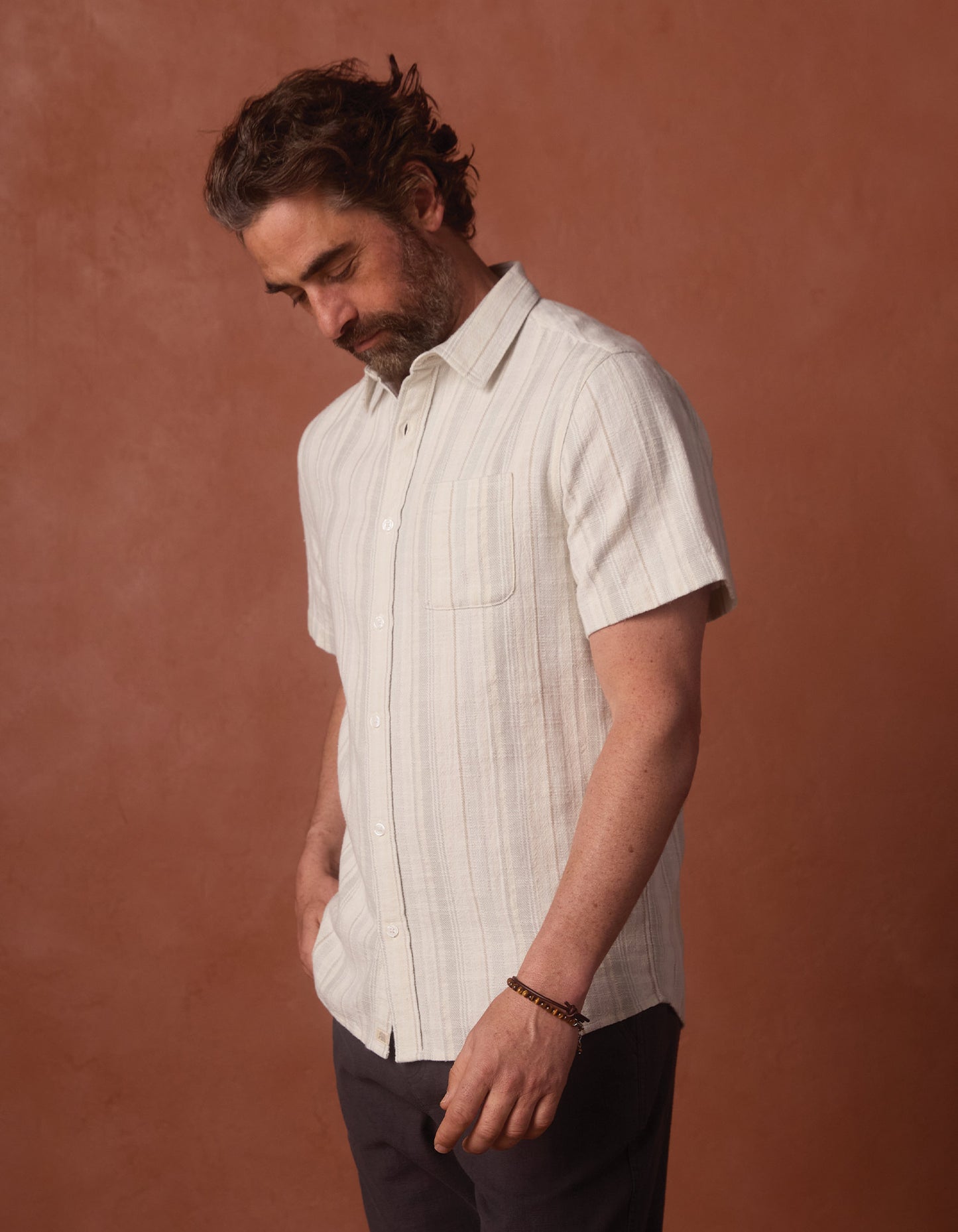 Freshwater Short Sleeve Button Up Shirt in Sea Glass Stripe