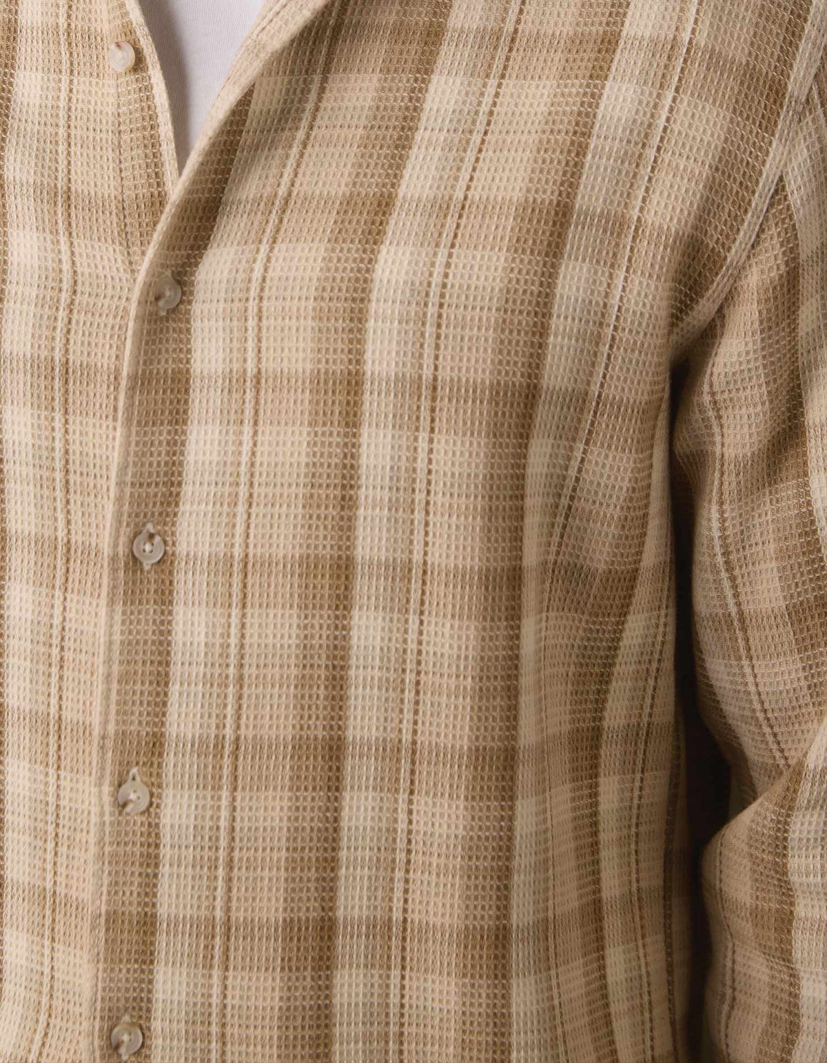 Woven Waffle Button Up in Khaki Plaid