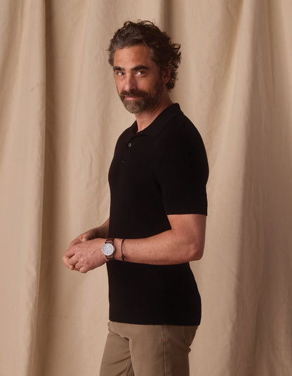 Robles Textured Knit Polo in Black