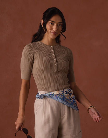 Coco Henley Sweater in Taupe